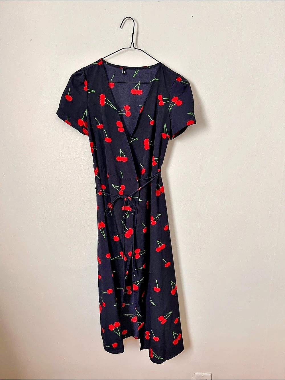 Cherry Print Wrap Maxi Dress